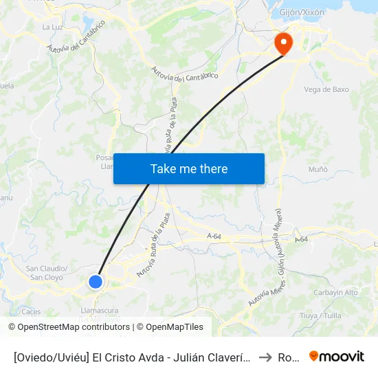 [Oviedo/Uviéu]  El Cristo Avda - Julián Clavería [Cta 07619] to Roces map