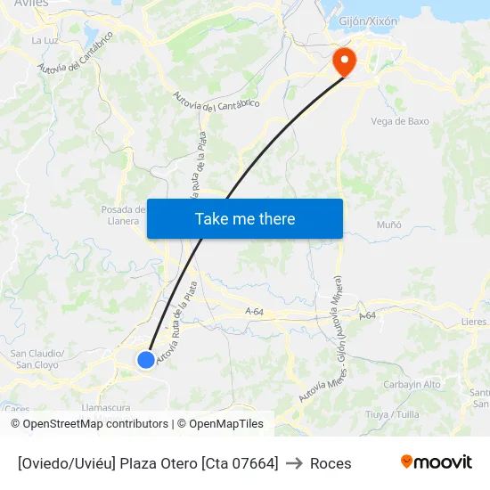 [Oviedo/Uviéu]  Plaza Otero [Cta 07664] to Roces map