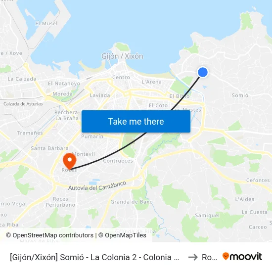 [Gijón/Xixón]  Somió - La Colonia 2 - Colonia Del Piles [Cta 00572] to Roces map