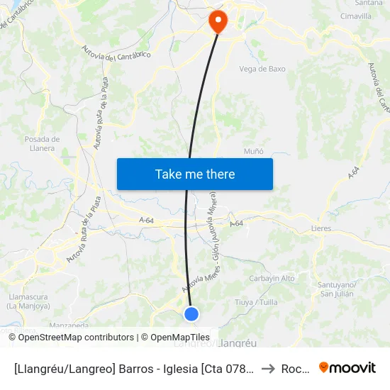 [Llangréu/Langreo]  Barros  - Iglesia [Cta 07896] to Roces map
