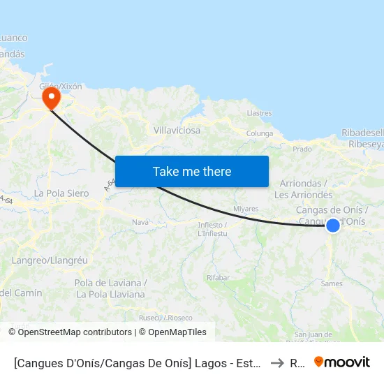 [Cangues D'Onís/Cangas De Onís]  Lagos - Estación Bus Cangas De Onís [Cta 21419] to Roces map