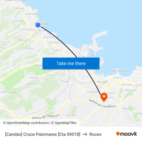 [Candás]  Cruce Palomares [Cta 09018] to Roces map