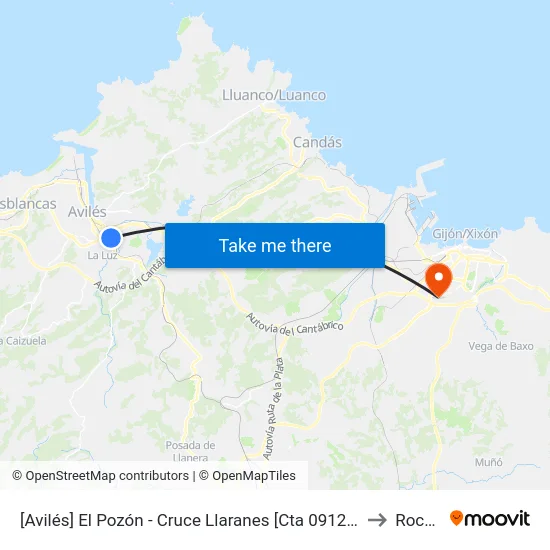 [Avilés]  El Pozón - Cruce Llaranes [Cta 09121] to Roces map