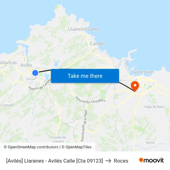 [Avilés]  Llaranes - Avilés Calle [Cta 09123] to Roces map