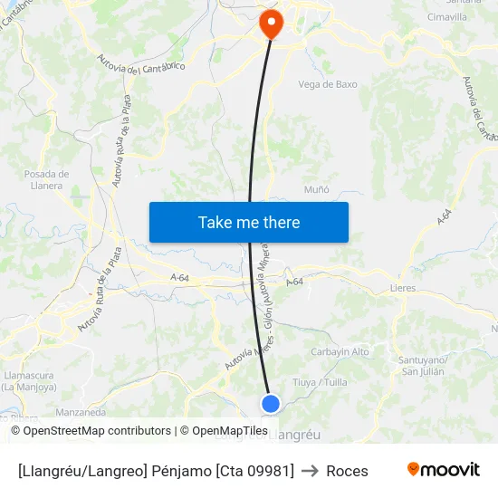 [Llangréu/Langreo]  Pénjamo [Cta 09981] to Roces map