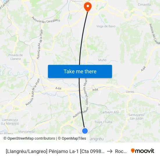 [Llangréu/Langreo]  Pénjamo La-1 [Cta 09988] to Roces map