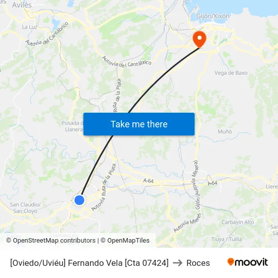 [Oviedo/Uviéu]  Fernando Vela [Cta 07424] to Roces map