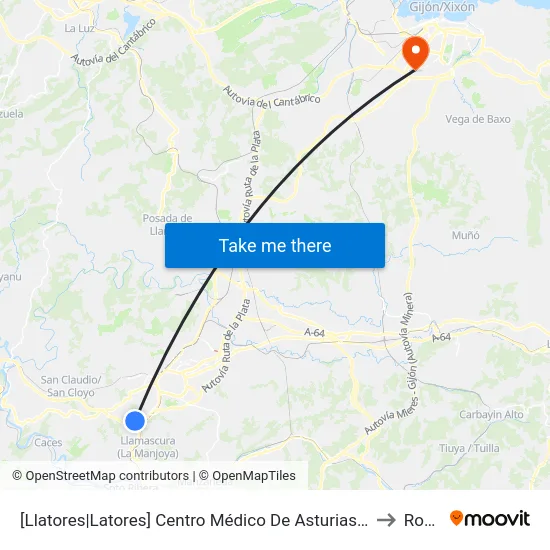 [Llatores|Latores]  Centro Médico De Asturias [Cta 16841] to Roces map