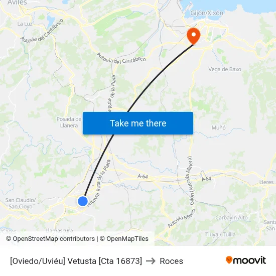 [Oviedo/Uviéu]  Vetusta [Cta 16873] to Roces map