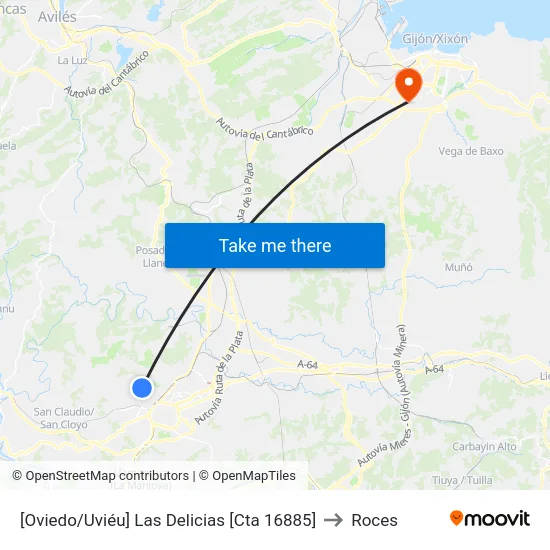 [Oviedo/Uviéu]  Las Delicias [Cta 16885] to Roces map