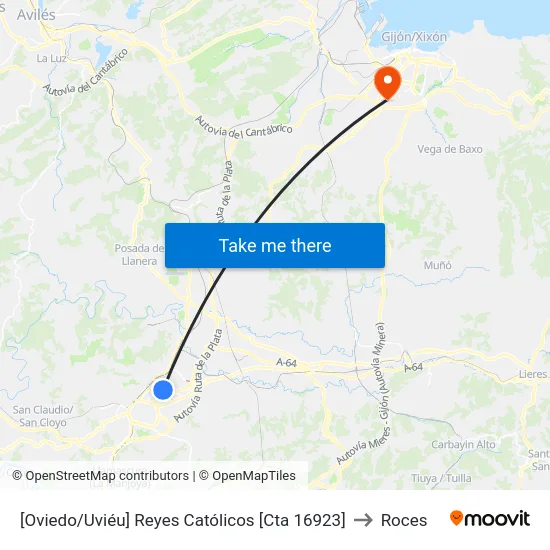 [Oviedo/Uviéu]  Reyes Católicos [Cta 16923] to Roces map