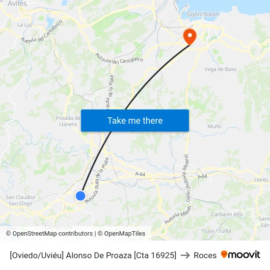 [Oviedo/Uviéu]  Alonso De Proaza [Cta 16925] to Roces map