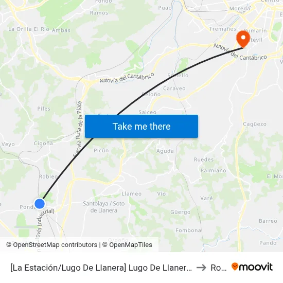 [La Estación/Lugo De Llanera]  Lugo De Llanera - Cabina [Cta 12584] to Roces map
