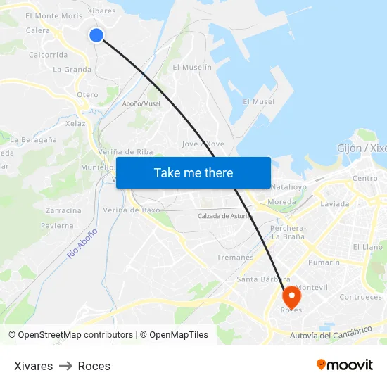 Xivares to Roces map