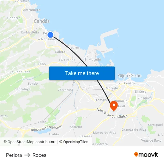 Perlora to Roces map
