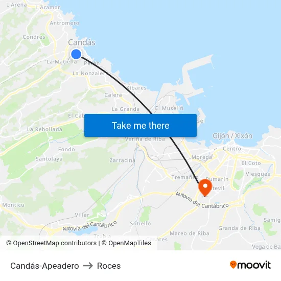 Candás-Apeadero to Roces map