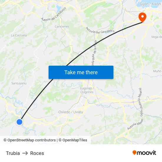 Trubia to Roces map