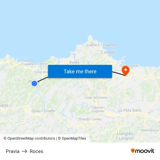 Pravia to Roces map