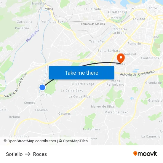 Sotiello to Roces map