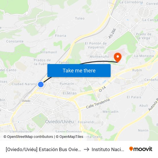 [Oviedo/Uviéu]  Estación Bus Oviedo - Pepe Cosmen [Cta 01549] to Instituto Nacional De Silicosis map