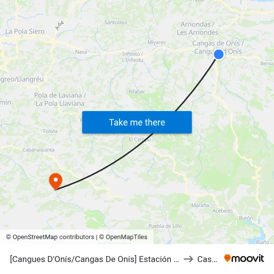 [Cangues D'Onís/Cangas De Onís]  Estación Bus Cangas De Onís [Cta 07993] to Casomera map