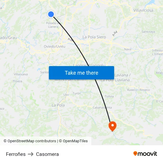Ferroñes to Casomera map