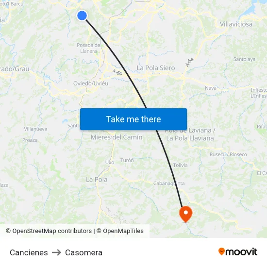Cancienes to Casomera map