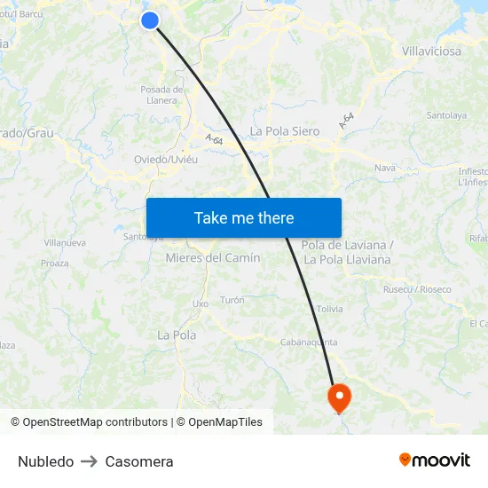 Nubledo to Casomera map