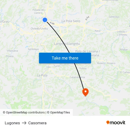Lugones to Casomera map