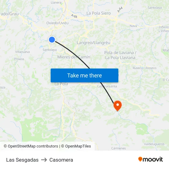 Las Sesgadas to Casomera map