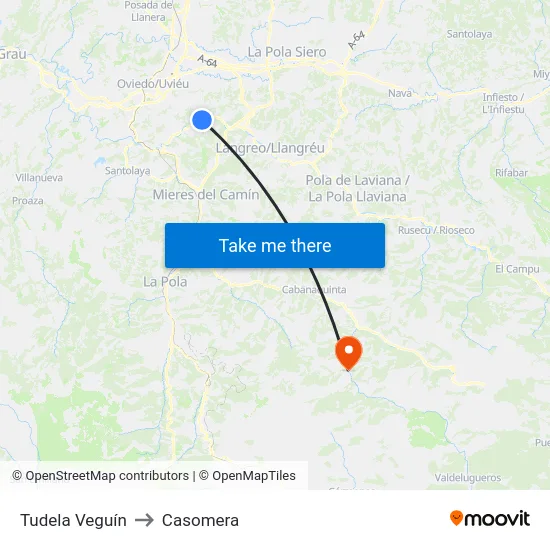 Tudela Veguín to Casomera map