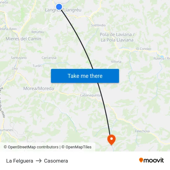 La Felguera to Casomera map
