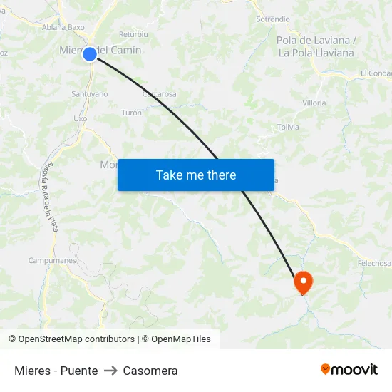 Mieres - Puente to Casomera map