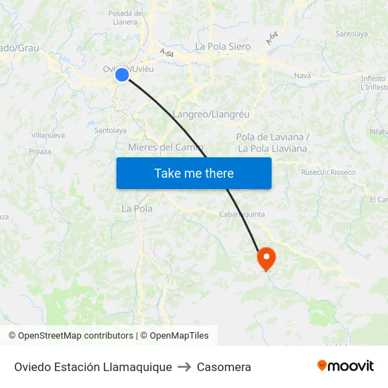 Oviedo Estación Llamaquique to Casomera map