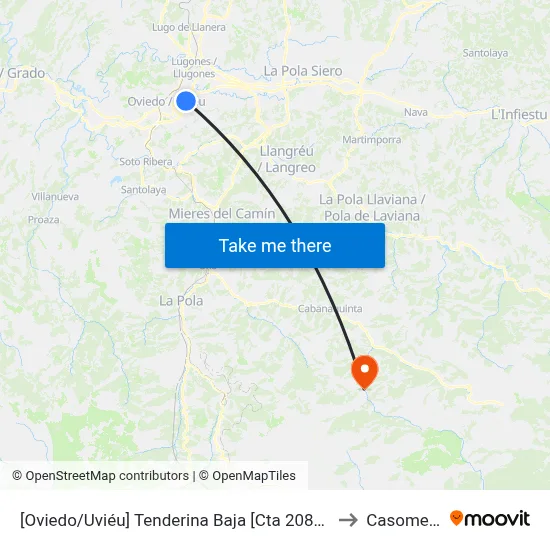 [Oviedo/Uviéu]  Tenderina Baja [Cta 20818] to Casomera map