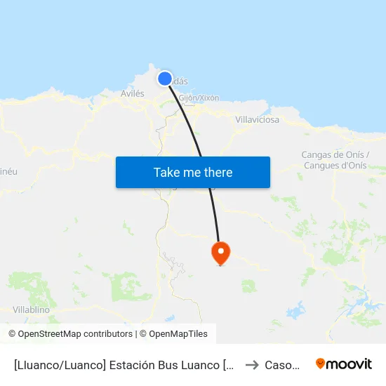 [Lluanco/Luanco]  Estación Bus Luanco [Cta 00299] to Casomera map