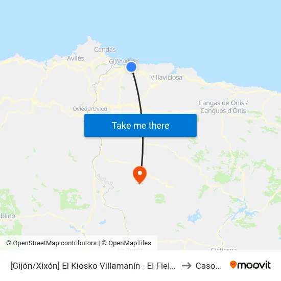 [Gijón/Xixón]  El Kiosko Villamanín - El Fielato [Cta 00566] to Casomera map
