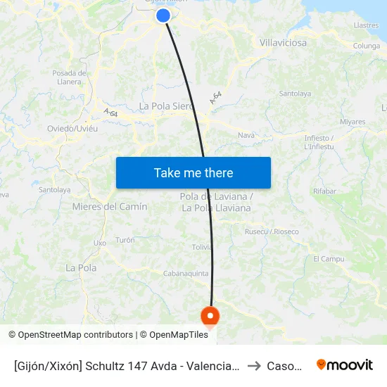 [Gijón/Xixón]  Schultz 147 Avda - Valencia [Cta 00787] to Casomera map