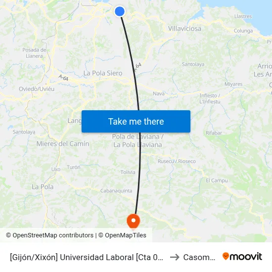 Universidad Laboral / Parque Tecnológico to Casomera map