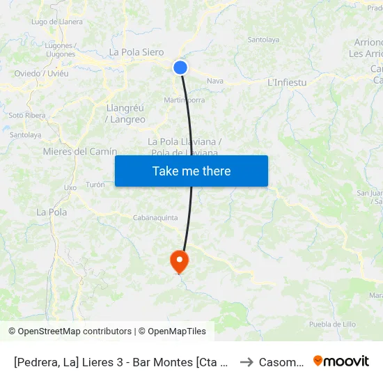 [Pedrera, La]  Lieres 3 - Bar Montes [Cta 00995] to Casomera map