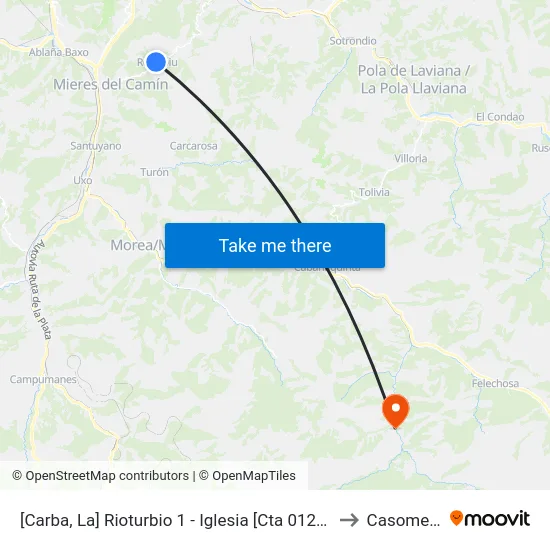 [Carba, La]  Rioturbio 1 - Iglesia [Cta 01270] to Casomera map
