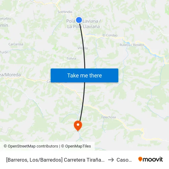 [Barreros, Los/Barredos]  Carretera Tiraña [Cta 01354] to Casomera map