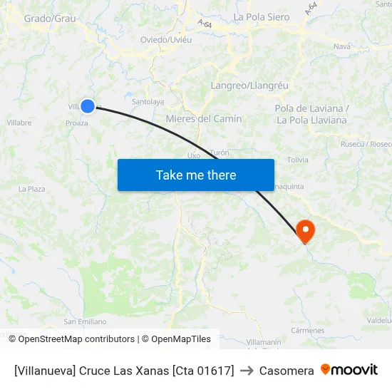 [Villanueva]  Cruce Las Xanas [Cta 01617] to Casomera map
