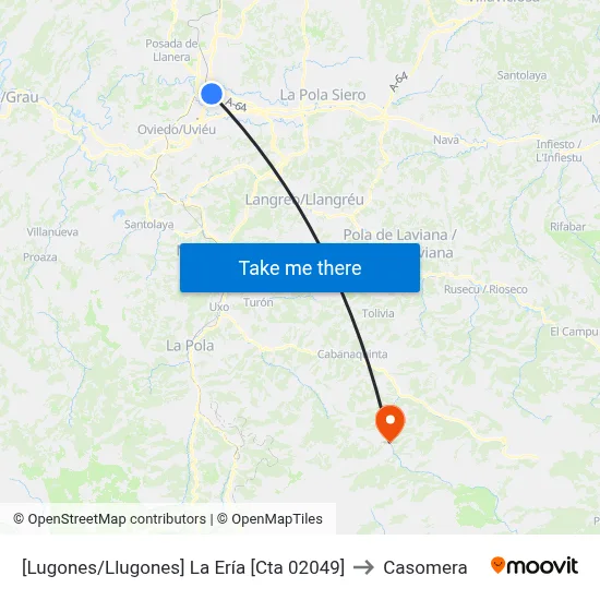 [Lugones/Llugones]  La Ería [Cta 02049] to Casomera map