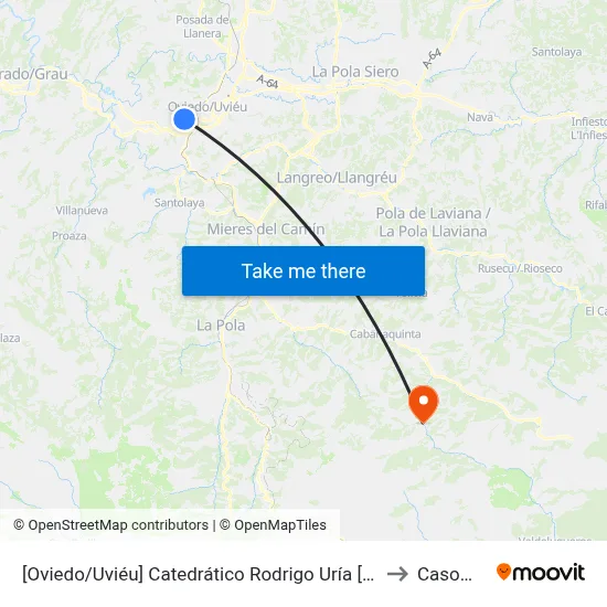 [Oviedo/Uviéu]  Catedrático Rodrigo Uría [Cta 02063] to Casomera map