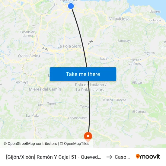 [Gijón/Xixón]  Ramón Y Cajal 51 - Quevedo [Cta 02850] to Casomera map