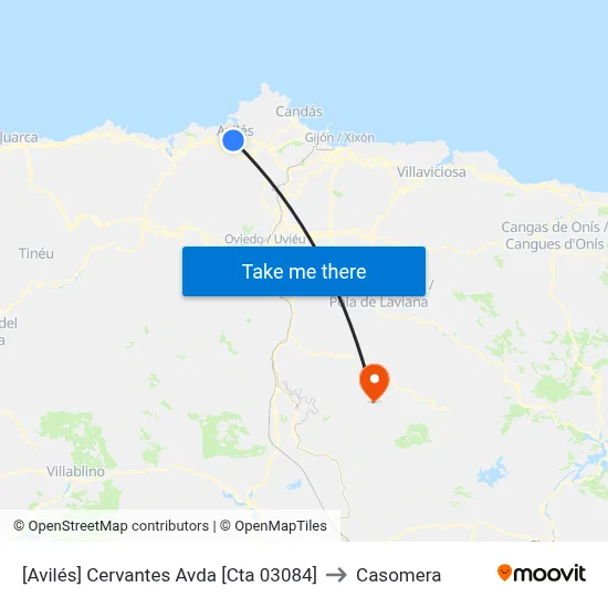 [Avilés]  Cervantes Avda [Cta 03084] to Casomera map