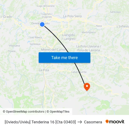 [Oviedo/Uviéu]  Tenderina 16 [Cta 03403] to Casomera map