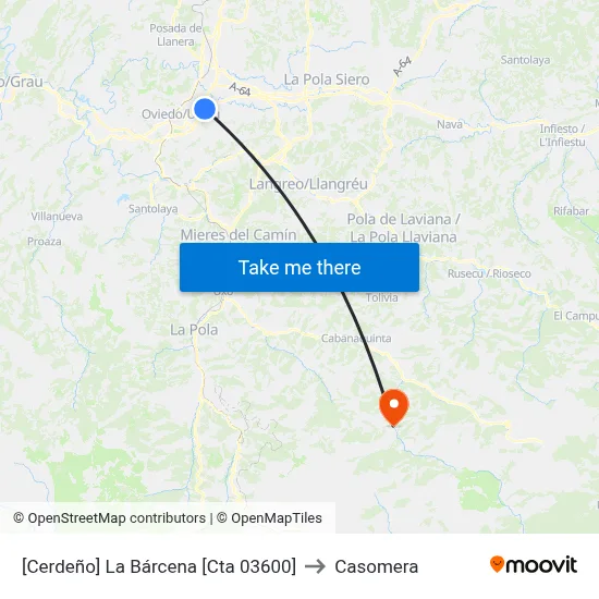 [Cerdeño]  La Bárcena [Cta 03600] to Casomera map