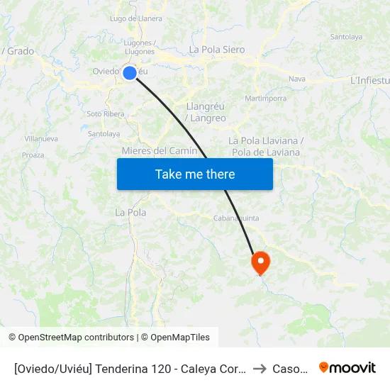 [Oviedo/Uviéu]  Tenderina 120 - Caleya Cordero [Cta 03611] to Casomera map